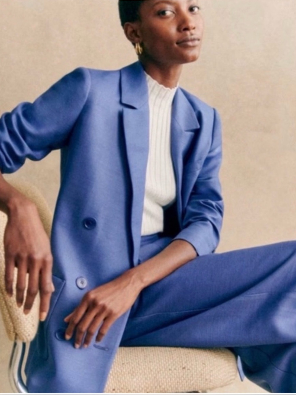 Sezane Double-Breasted Cornflower Blue Blazer